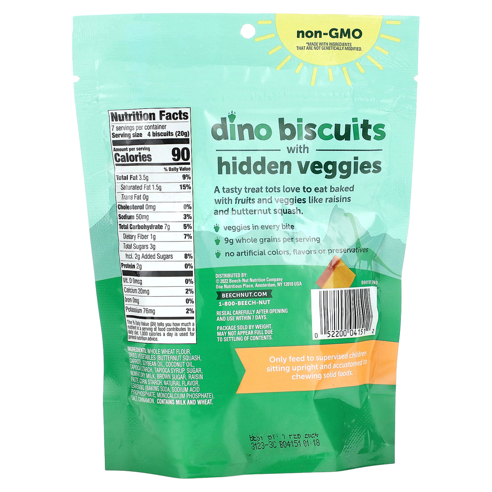 Beech-Nut, Dino Biscuits со скрытыми овощами, мускатный орех, 142 г (5 унций)