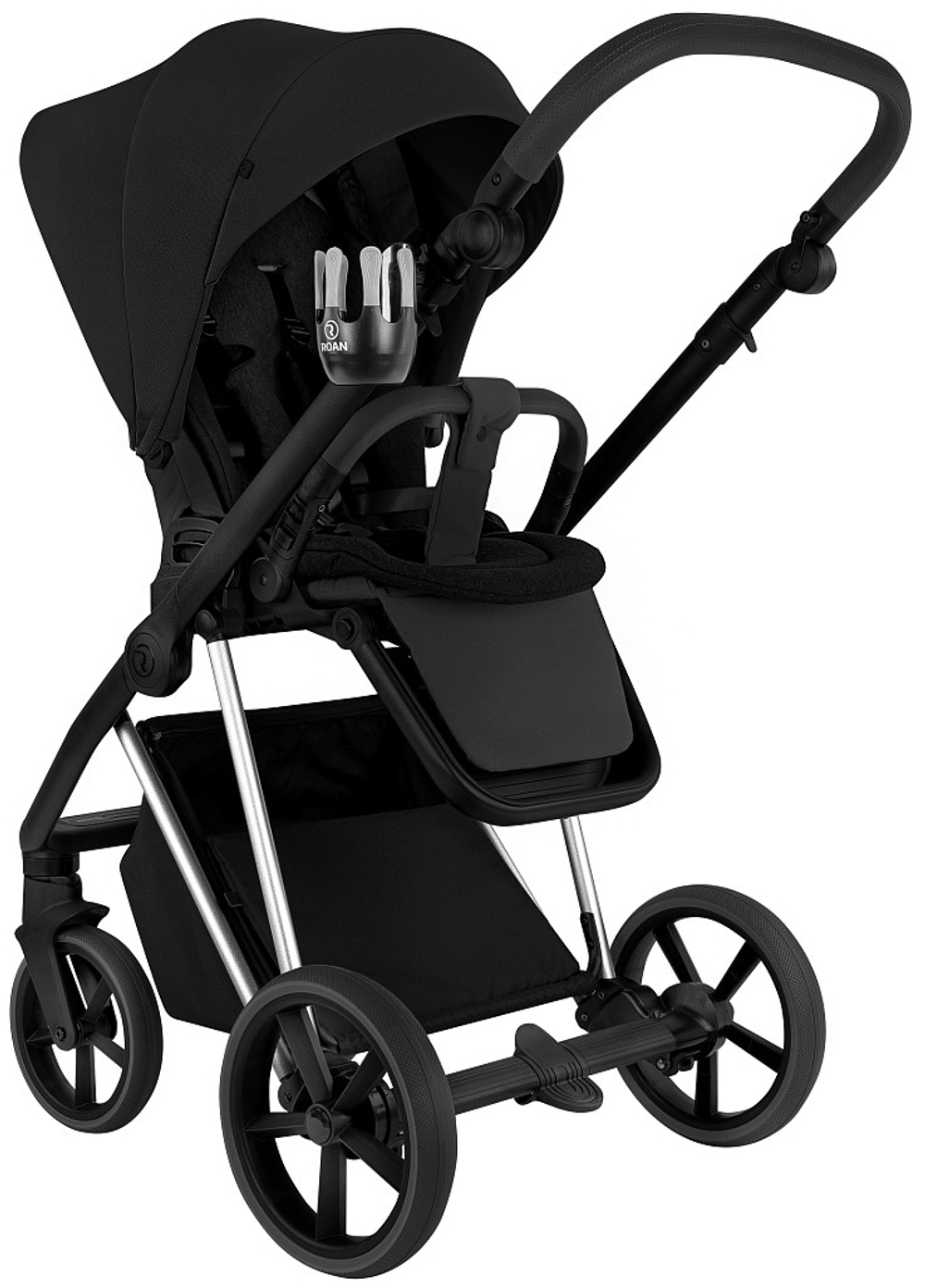 Детская коляска Roan Sol Vintage Luxury 2.0 3 в 1 с автокреслом Tutis Elo Lux EduSky Black VIN 05/CB Caviar Black/Nickel/руч.Black
