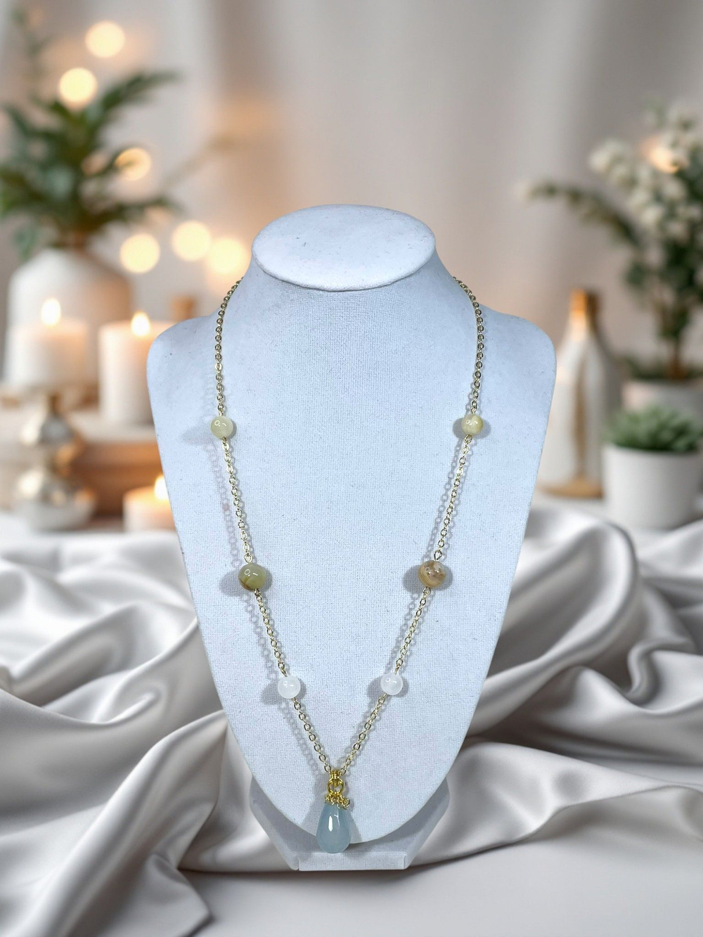 Колье из оникса и агата на цепочке 55 см