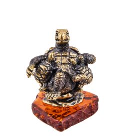 Народные промыслы AM-3719 Фигурка «Черепаха с малышами» (латунь, янтарь)