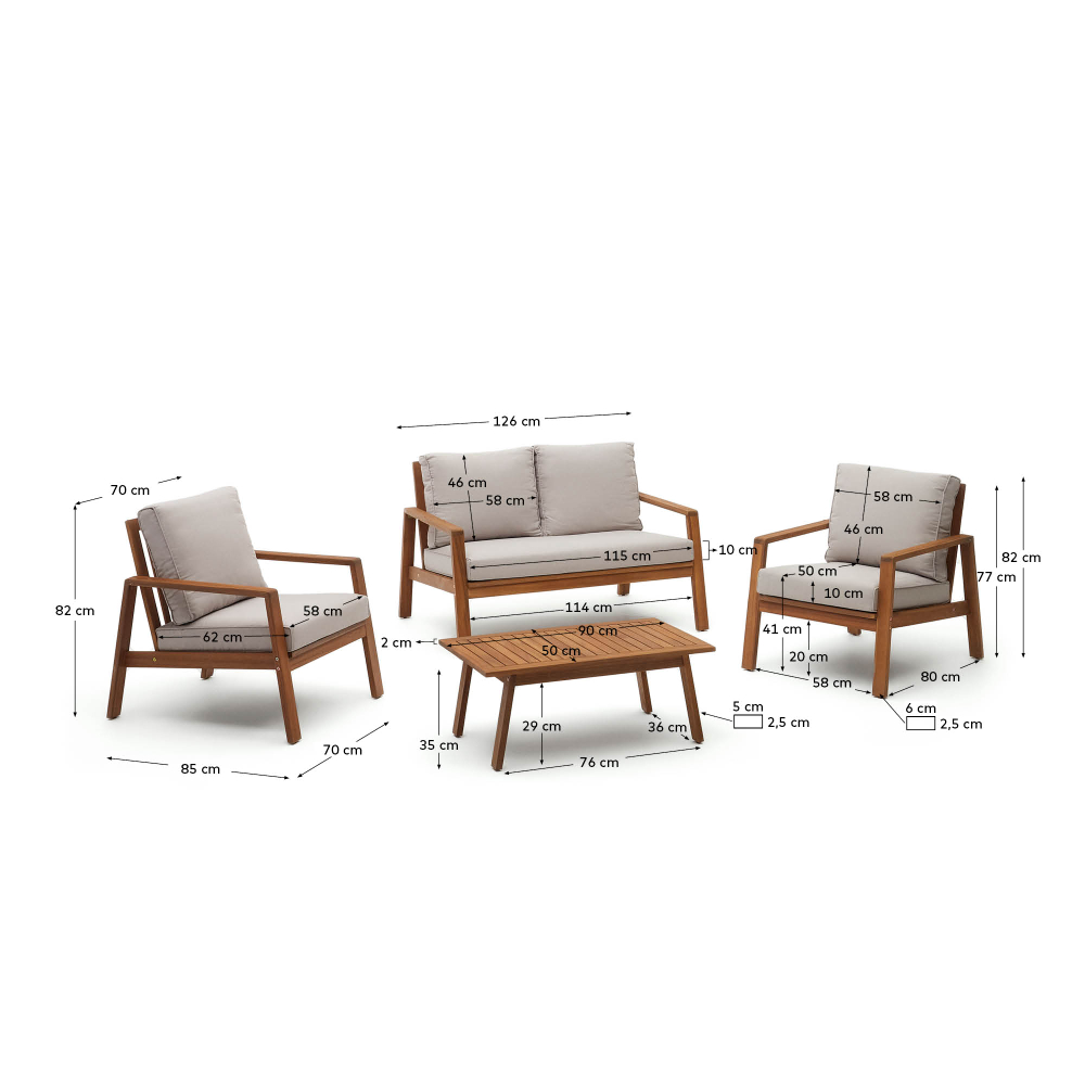 Frares Комплект 2-местный диван, 2 кресла и журнальный столик из массива акации