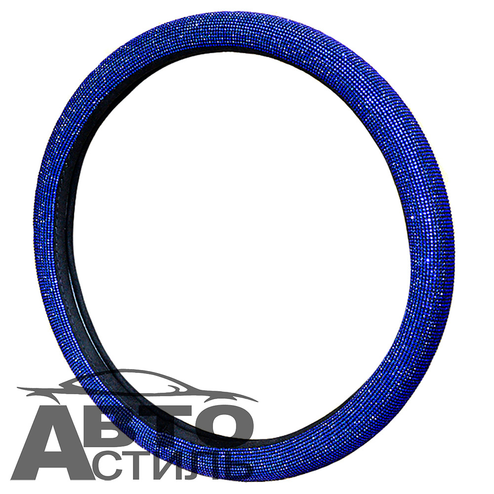 Оплетка на руль круглая Coolpart DIAMOND  (37*38) к/з синий СТРАЗЫ A280-BLU