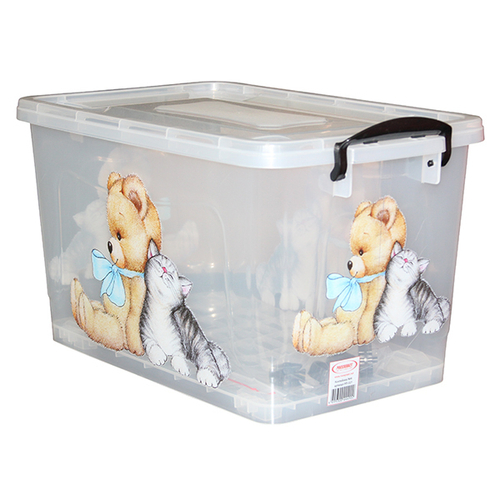 Контейнер д/хранения 35л прозрачный Мишка и Котёнок