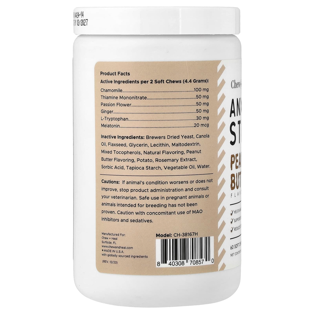 Chew + Heal, добавка для стресса и стресса, для собак, арахисовая паста, 60 жевательных таблеток, 132 г (4,6 унции)