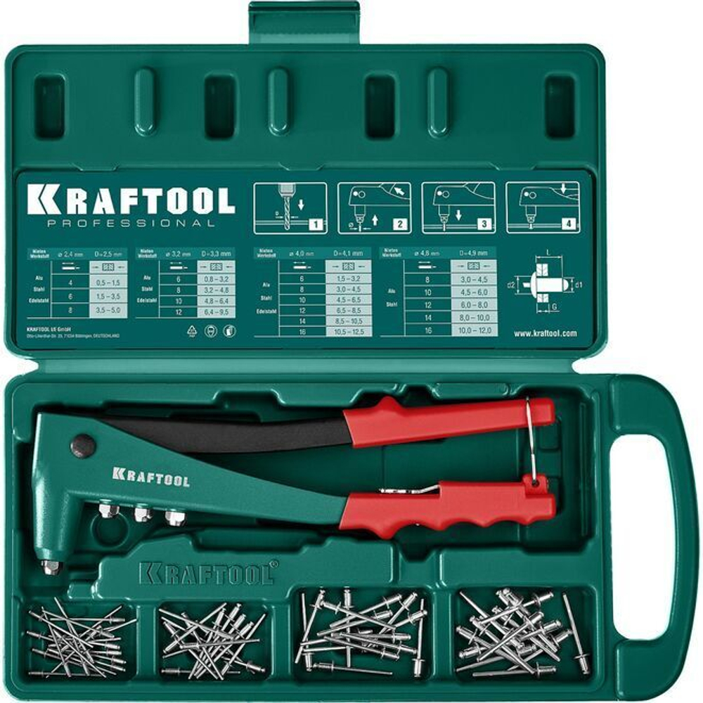Заклепочник ручной KRAFTOOL X-3 в кейсе, литой корпус (механический)