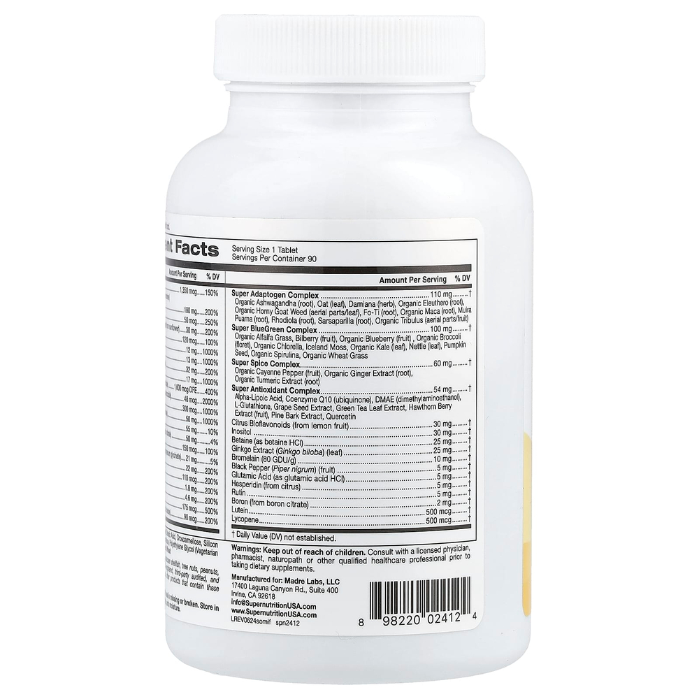 Super Nutrition, SimplyOne®, мультивитамины для мужчин, с комплексом суперадаптогенов, зеленью, специями, антиоксидантами и витамином C, без железа, 90 таблеток