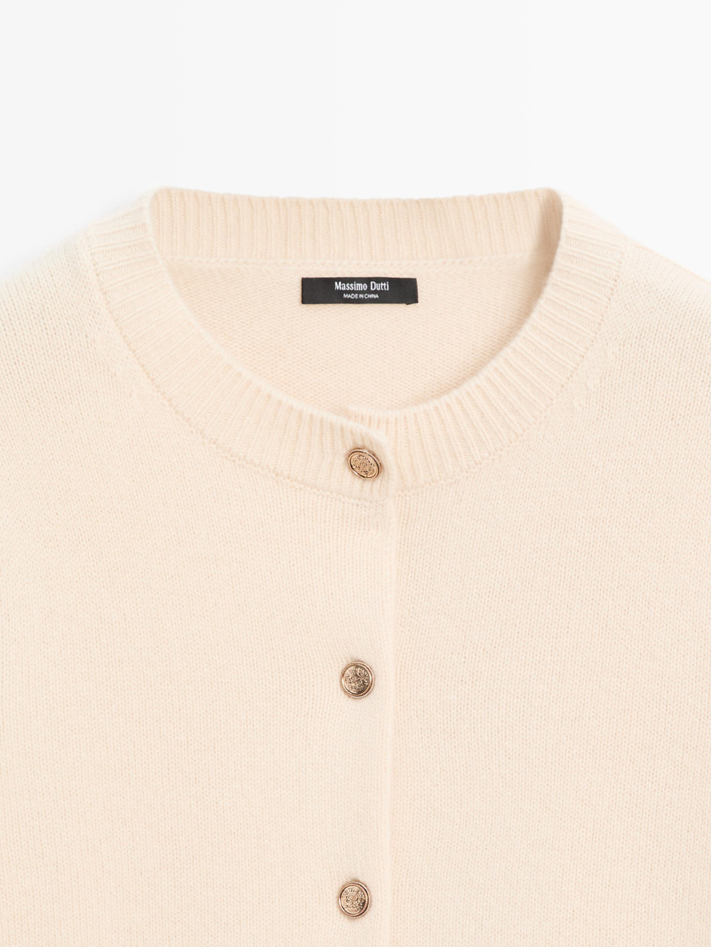 Massimo Dutti Кардиган из трикотажа с золотистыми пуговицами, бежевый