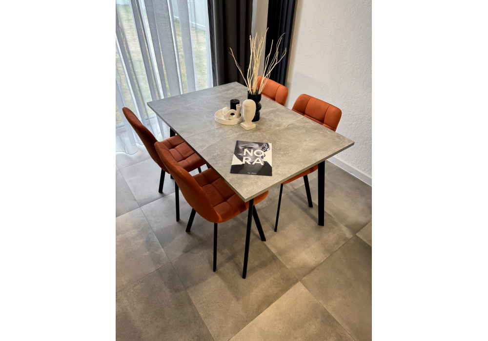 Стол деревянный Woodville Кортни 117 (157) x 77 бетон светлый, черный матовый, ножки черные