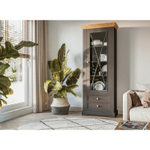 Шкаф для посуды «Форест» узкий 1 дверь 2 ящика серый 7012/бейц-масло