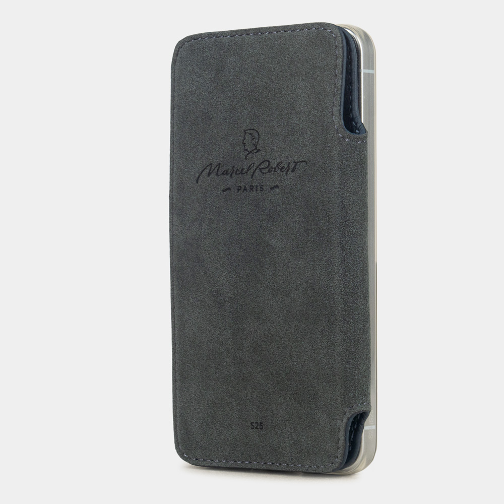 Чехол-книжка для Samsung Galaxy S25 из кожи теленка, синего цвета