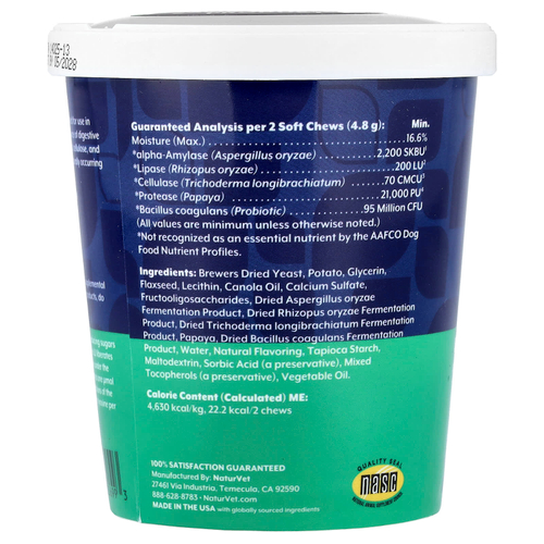 NaturVet, пищеварительные ферменты с пребиотиками и пробиотиками, для собак, бекон и курица, 70 жевательных таблеток, 168 г (5,9 унции)