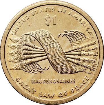 1 доллар (dollar) 2010 P США «Коренные Американцы - Пояс Гайавата(стрелы)»