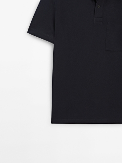 Massimo Dutti Поло из рельефного хлопка с карманом, темно-синий