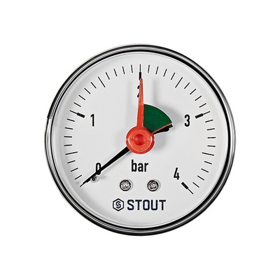 Манометр аксиальный STOUT - 1/4" (D63 мм, шкала 0-4 бар, с указателем предела)