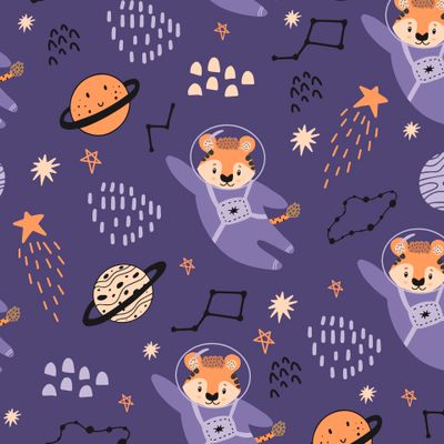 Детский космический паттерн - тигр, космос, планеты