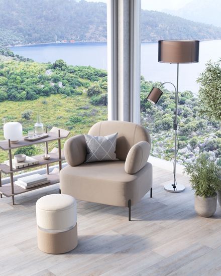 Кресло Кэнди с подлокотниками велюр серо-бежевый