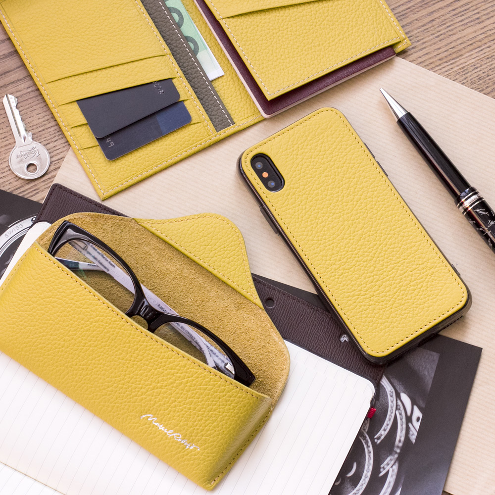 Чехол-накладка для iPhone X/XS из натуральной кожи теленка, желтого цвета