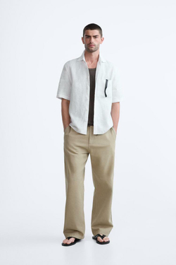 ZARA РУБАШКА ИЗ 100% ЛЬНА, БЕЛЫЙ