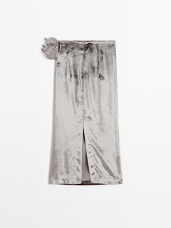 Massimo Dutti Бархатная юбка-миди с цветочной отделкой - Studio, серый