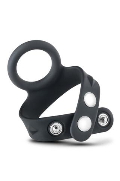 Черное эрекционное кольцо с подхватом мошонки на кнопках VS6 (Цвет: черный)