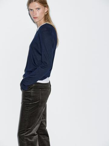 Massimo Dutti Брюки прямого кроя из вельвета в рубчик, зеленый