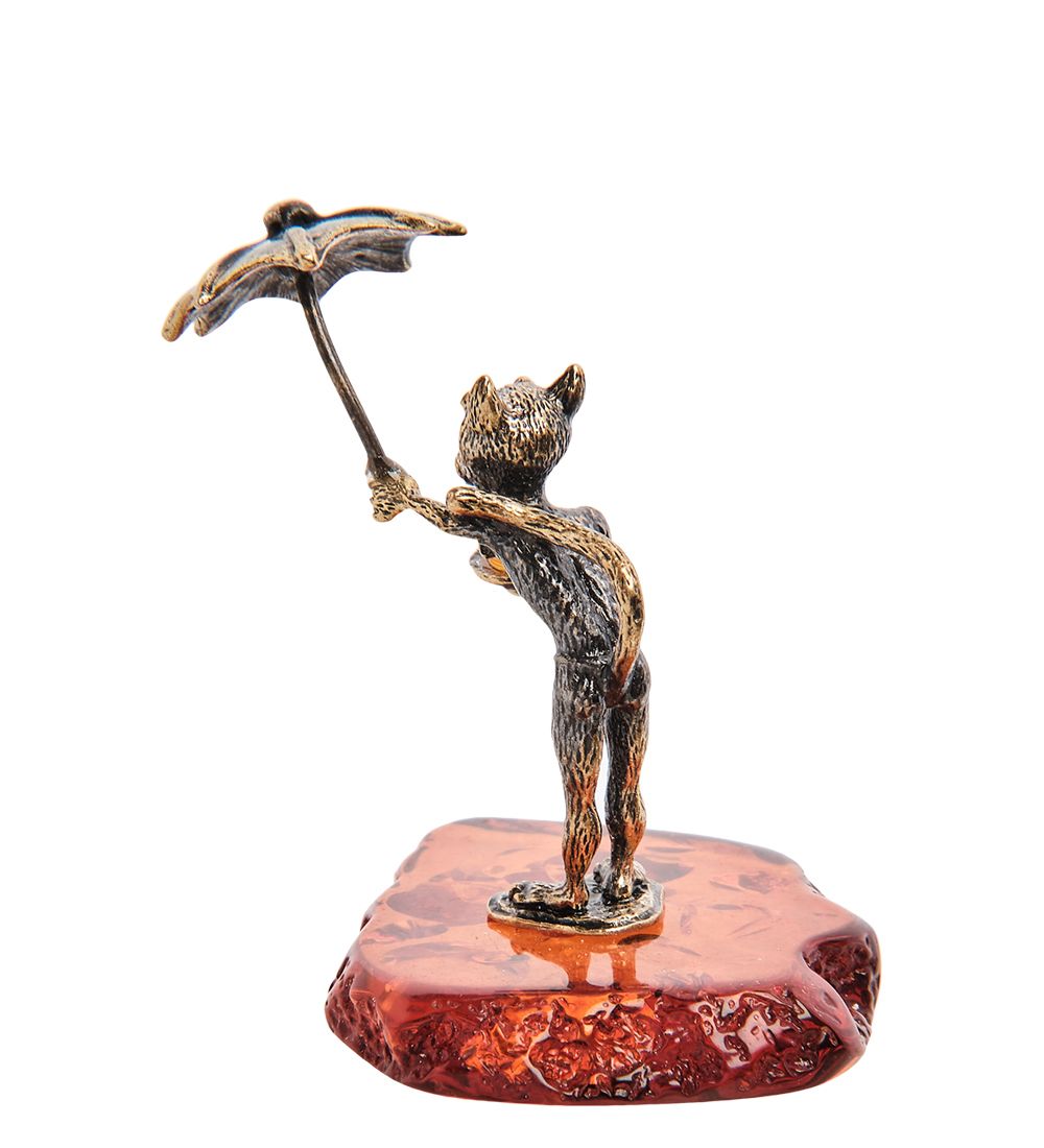 Народные промыслы AM-3148 Фигурка «Кот Официант» (латунь, янтарь)