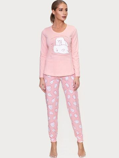 Женский брючный комплект с забавным принтом (Размер: L) (Цвет: персиковый)