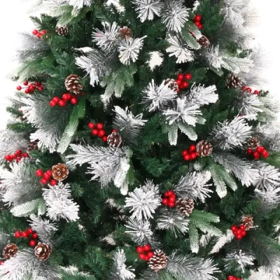 Елка «Грация» 180 см, ПВХ, леска, резина с белым напылением (шишки и ягоды), 842 ветки