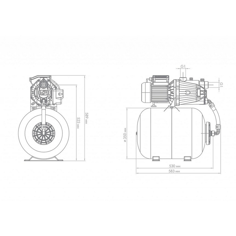 Насосная станция Джамбо 70/50 П-50 (2.0)  (бак 50 л, 1,10 кВт, 70 л/мин, напор 50 м) ДЖИЛЕКС