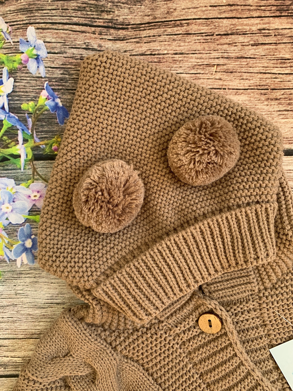 Комбинезон вязаный с капюшоном с пумпонами "АйШах" (штанишки) (Цвет: Фиолетовый, Размер: 26)