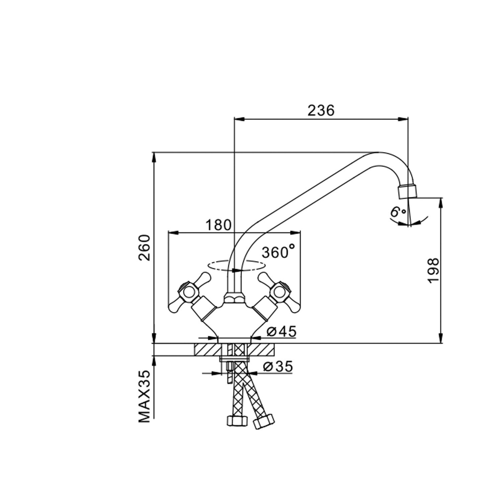 Смеситель для кухни 1/2 кер F4125 FRAP Крест (выс. пов. излив, п/шпильку, хром, латунь)