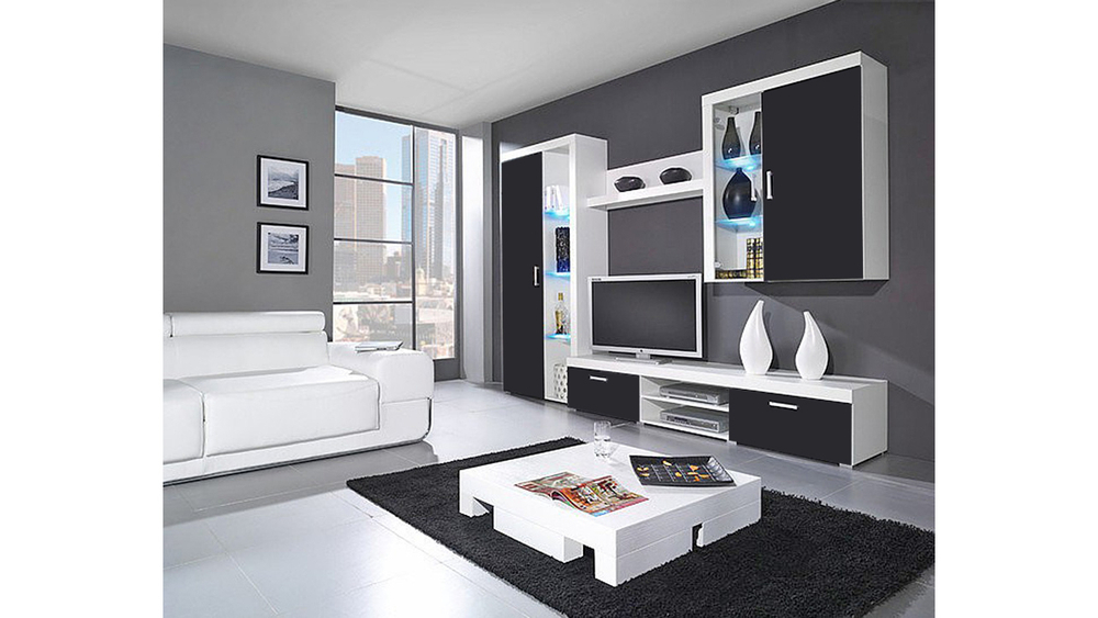 Гостиная Самба 3 Черный 0190 / Белый Фасадный 0101 290*45*203 см, Черный, Белый Фасадный   Фиеста