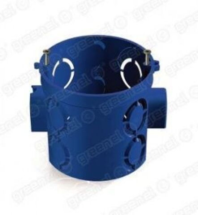Коробка для кирпичных стен "уши" синяя d68х62