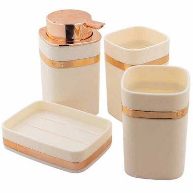 Набор для ванной комнаты 4пр. (мыльница, дозатор для мыла, подставка для зубных щеток, подставка для косметических аксессуаров) La and Te beaute LT-BSP-3WH