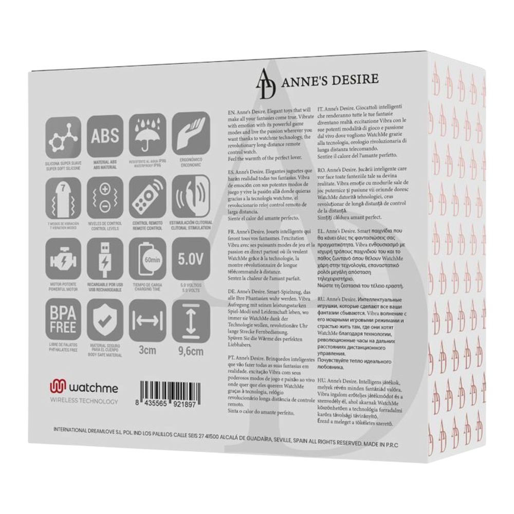 Чёрный вибромассажёр в трусики 9,6см с часами-пультом ДУ Anne's Desire Panty Pleasure Watchme Technology Black