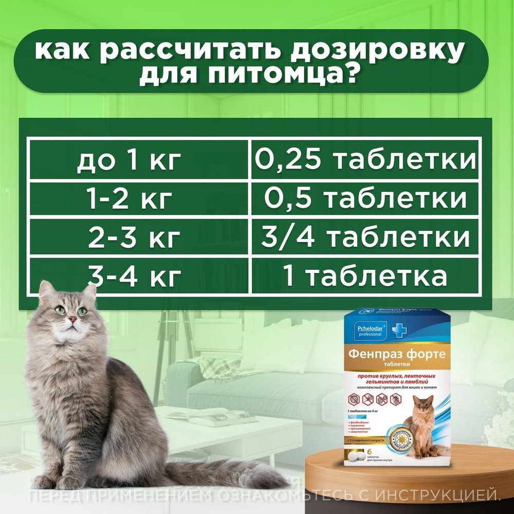 Таблетки от гельминтов и лямблий, профилактика дирофиляриоза для кошек Фенпраз Форте,6таб