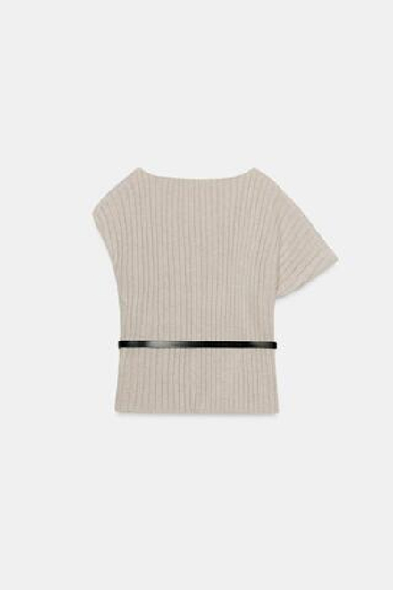 ZARA АСИММЕТРИЧНЫЙ ТОП ИЗ ШЕРСТИ С ПОЯСОМ, СВЕТЛО-СЕРЫЙ