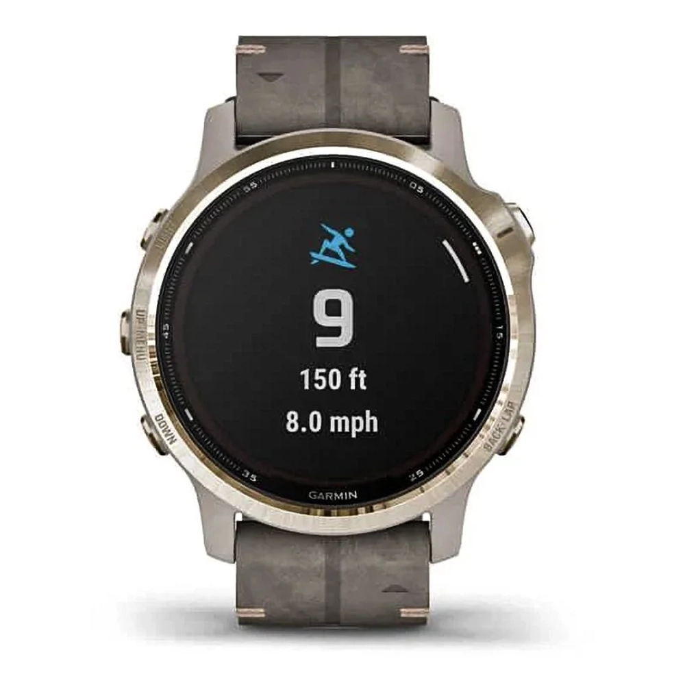 Спортивные наручные часы Garmin Fenix 6s Pro Solar золотистый с серым замшевым ремешком 010-02409-26