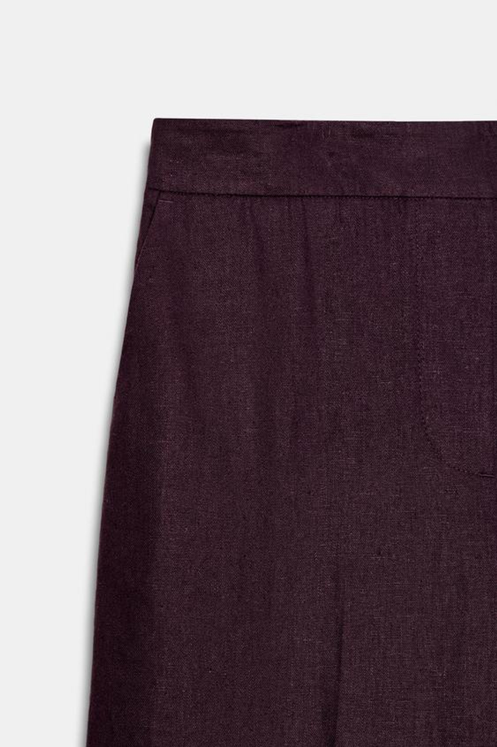 ZARA ПРЯМЫЕ БРЮКИ ИЗ ЛЬНА, БАКЛАЖАННЫЙ