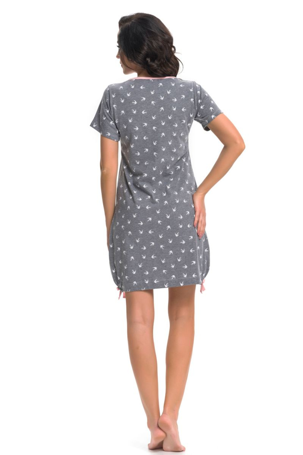 Темно-серая сорочка на пуговках с принтом в виде ласточек (Размер: L) (Цвет: серый)