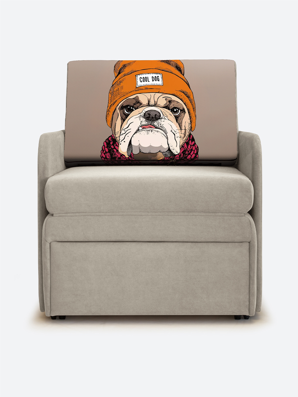 Кресло-кровать "Миник" с подлокотниками Dream Beige, купон Бульдог