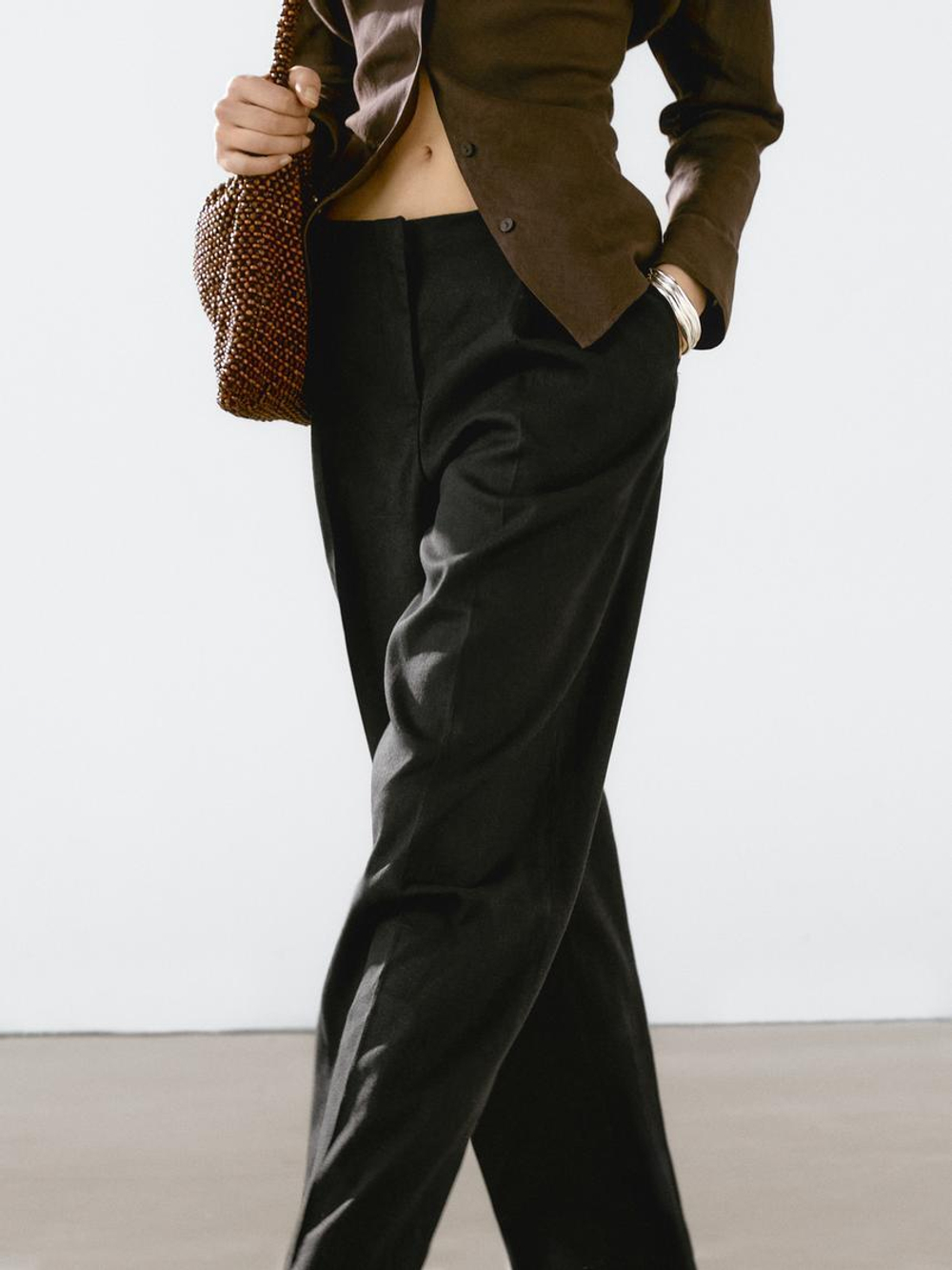 Massimo Dutti Костюмные брюки из струящейся ткани с защипами, черный