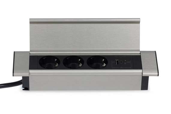 Блок розеток с откидной крышкой (3 розетки, USB-A, USB-C) G4103Q-2AC.N Серебро/Черный 260*66*11