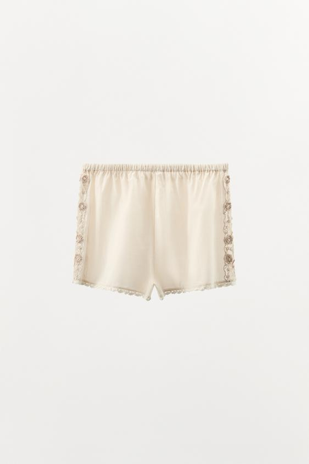 ZARA ВЫШИТЫЕ ШОРТЫ С БИСЕРОМ LIMITED EDITION, ЖЕЛТОВАТО-БЕЛЫЙ