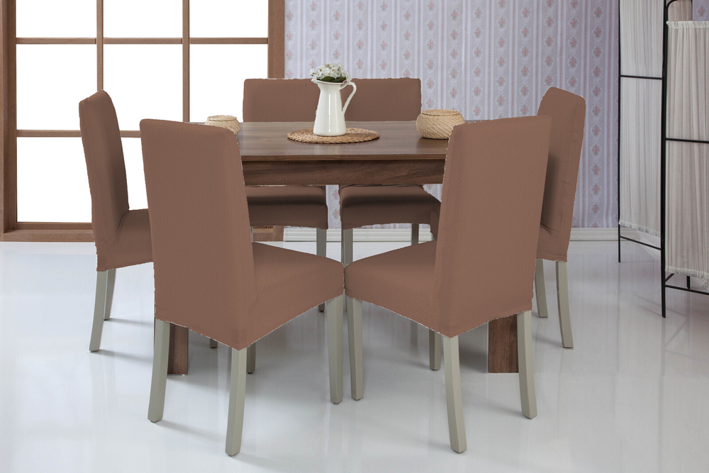 Чехол на стул без оборки Стрейч, цвет Кофе с молоком, Набор 6 шт.