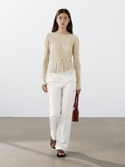 Massimo Dutti Футболка из жатой ткани с длинными рукавами, дымчатый