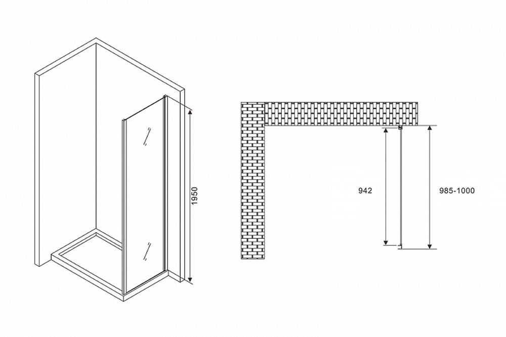 Душевая стенка Abber Schwarzer Diamant 100x195 S100 профиль Хром стекло прозрачное