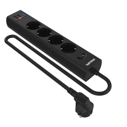 Сетевой фильтр удлинитель Philips CHP8246BA/51 с четырьмя стандартными розетками EU, 2 USB-A, Type-C, с заземлением и защитой от перегрузок, 2 м, черный