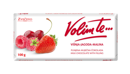 Volim te... mlečna čokolada višnja, jagoda ,malina