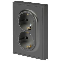 Розетка ЭРА Galaxy 15-2105-06 с заземлением двойная 2X2P+E Schuko со шторками IP20 16А-250В графит | Эра Galaxy